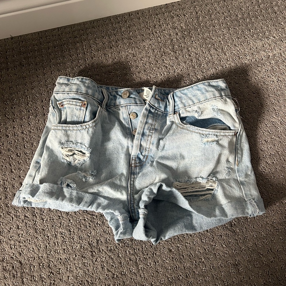 Forever 21 Light Blue Distressed Jean Shorts